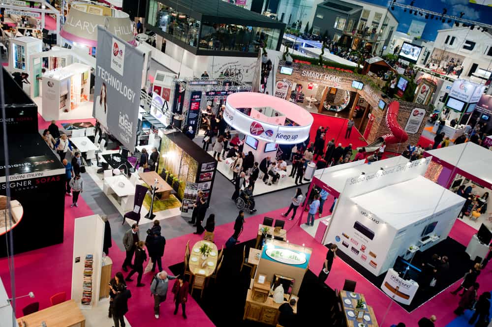 An aerial view of a trade show